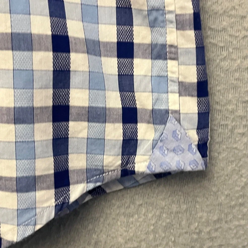 Robert Graham Blue Gingham Check Cotton Button Front Shirt Mens 3XL Long Sleeve